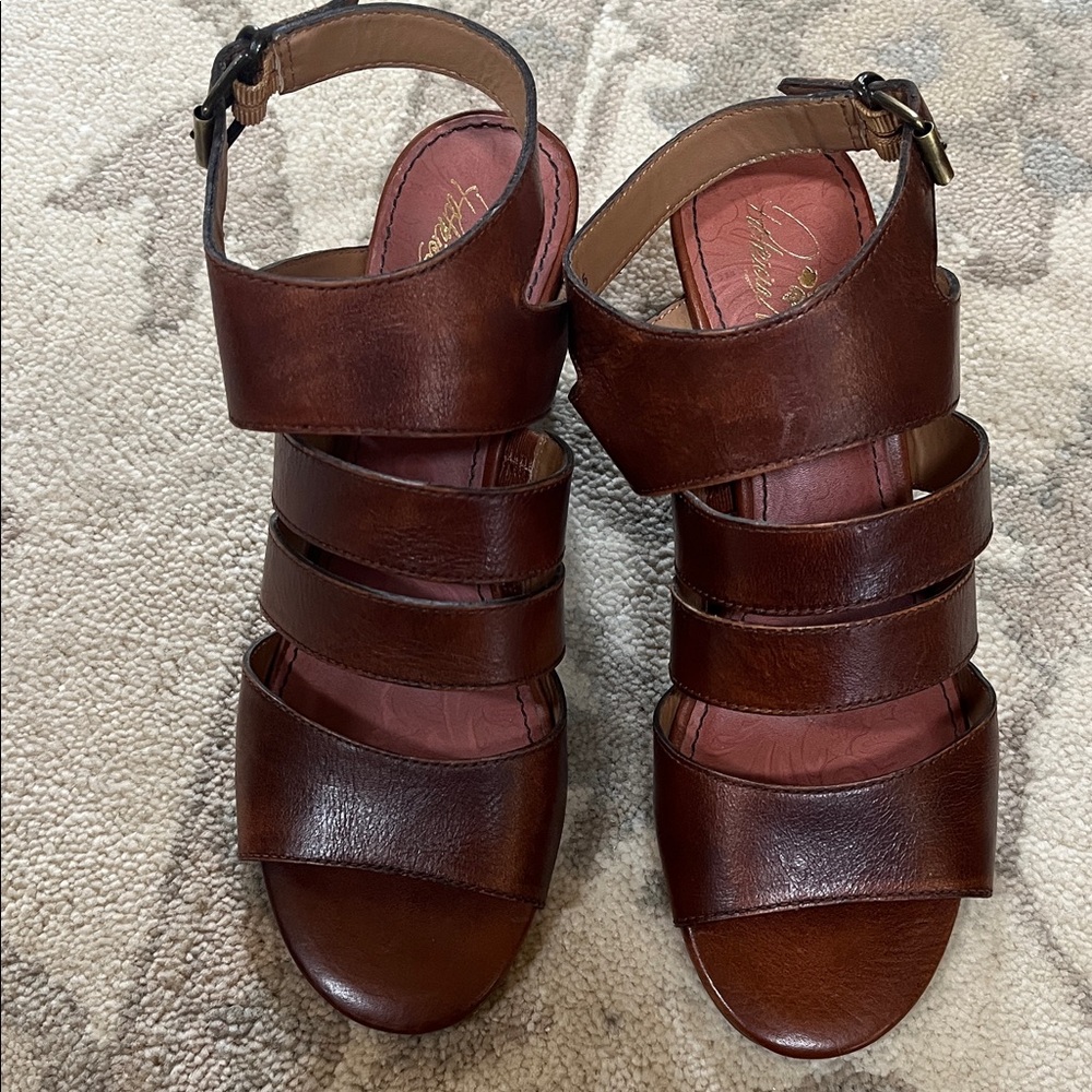 Patricia Nash Brown Leather Multi-Strap Wedge Sandals